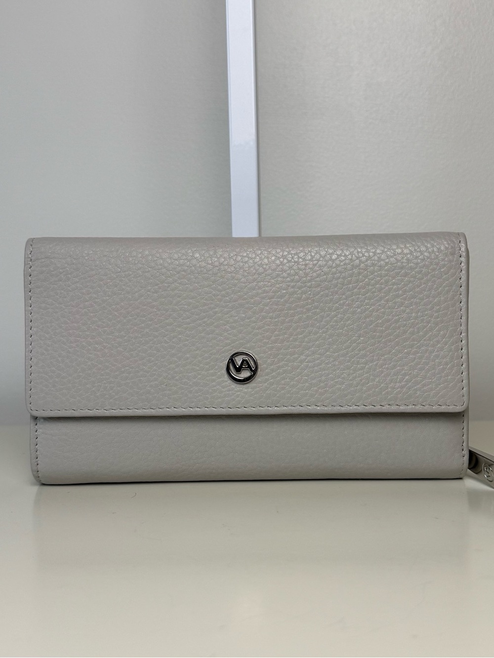 Valentina Pebbled Leather Wallet Clutch in Light Gray